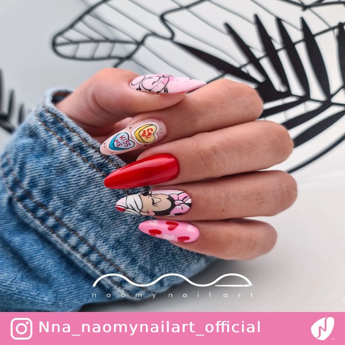 Valentine's Day Minnie Mouse Nail Art